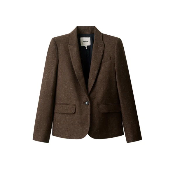 ME+EM Sharp Shoulder Short Blazer in Warm Chocolate Brown