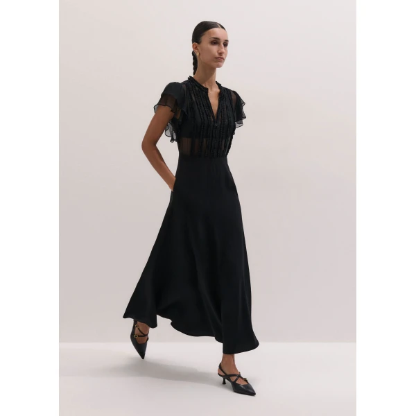 ME+EM Sheer Panel Maxi Dress in Black, view 2 | Maxi Dresses | Luxury Shoes 