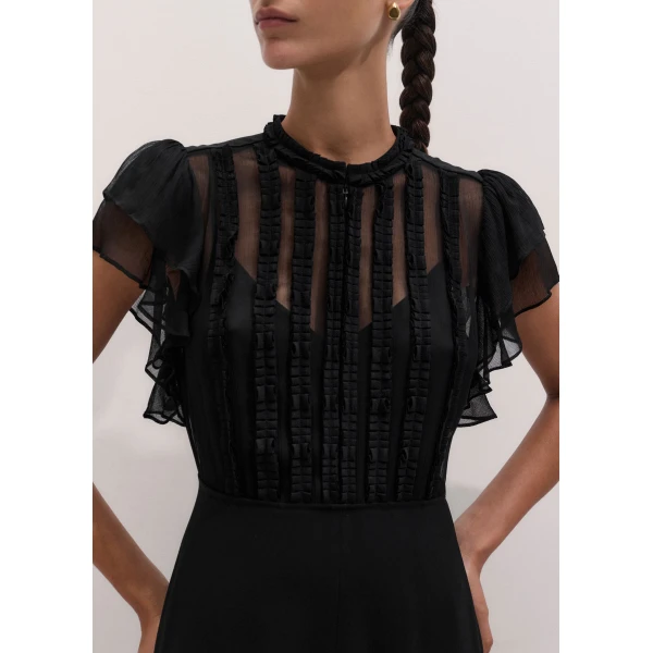 ME+EM Sheer Panel Maxi Dress in Black, view 3 | Maxi Dresses | Luxury Shoes 