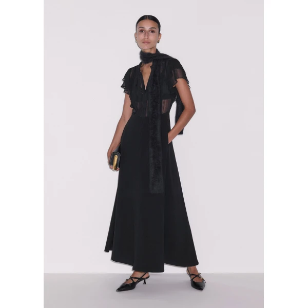 ME+EM Sheer Panel Maxi Dress in Black, view 4 | Maxi Dresses | Luxury Shoes 