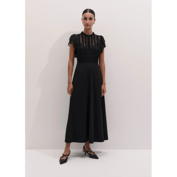 ME+EM Sheer Panel Maxi Dress in Black, view 6 | Maxi Dresses | Luxury Shoes 