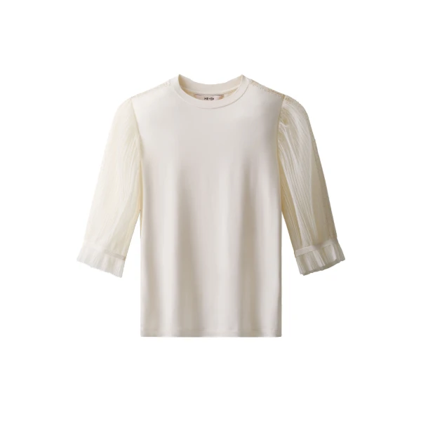 ME+EM Sheer Sleeve Layering Top in Cream