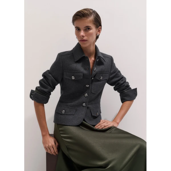 ME+EM Short Military Jacket in Grey Mélange, view 2 | Jackets | Luxury Shoes 