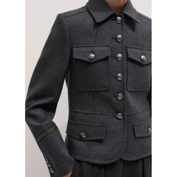 ME+EM Short Military Jacket in Grey Mélange, view 3 | Jackets | Luxury Shoes 