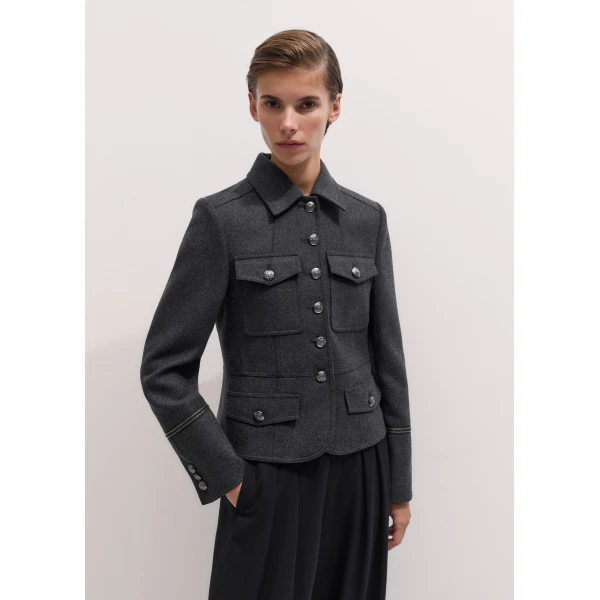 ME+EM Short Military Jacket in Grey Mélange, view 6 | Jackets | Luxury Shoes 