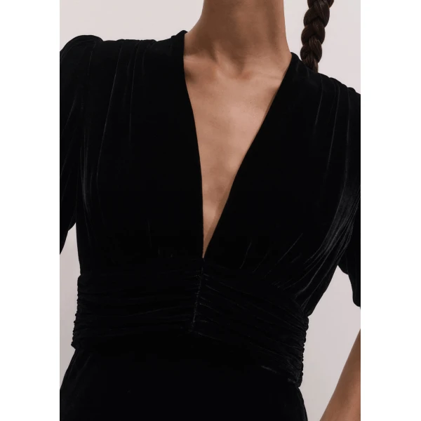ME+EM Silk-Blend Velvet Fit + Flare Maxi Dress in Black, view 3 | Maxi Dresses | Luxury Shoes 