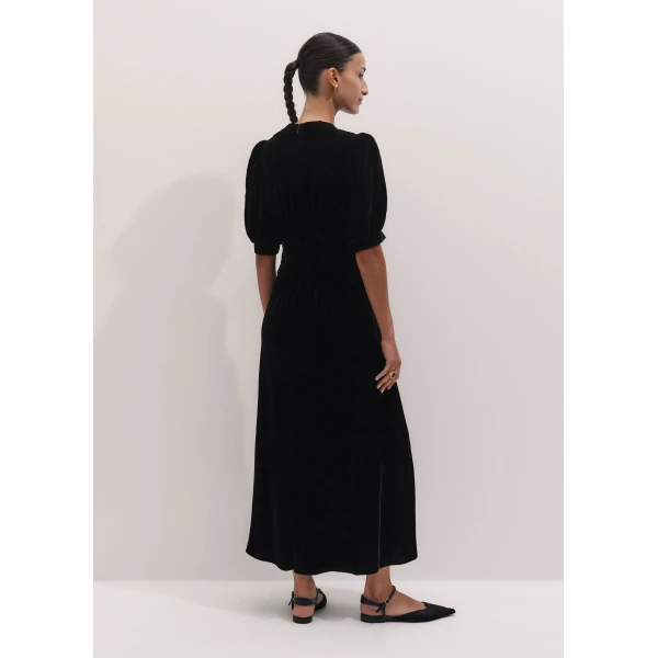 ME+EM Silk-Blend Velvet Fit + Flare Maxi Dress in Black, view 4 | Maxi Dresses | Luxury Shoes 