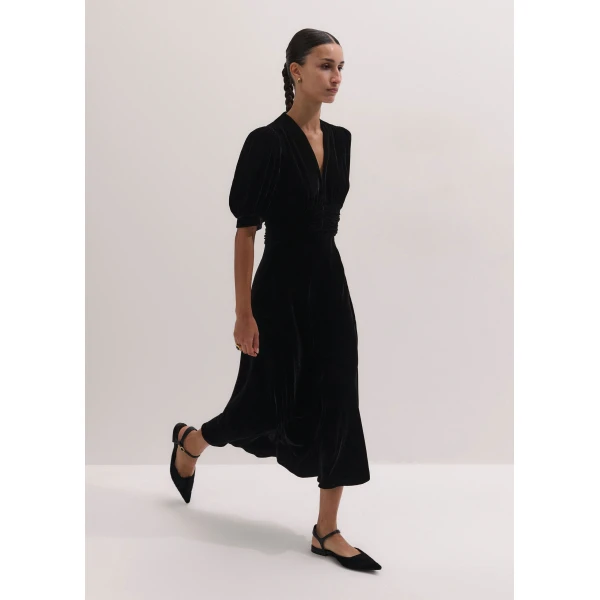 ME+EM Silk-Blend Velvet Fit + Flare Maxi Dress in Black, view 5 | Maxi Dresses | Luxury Shoes 