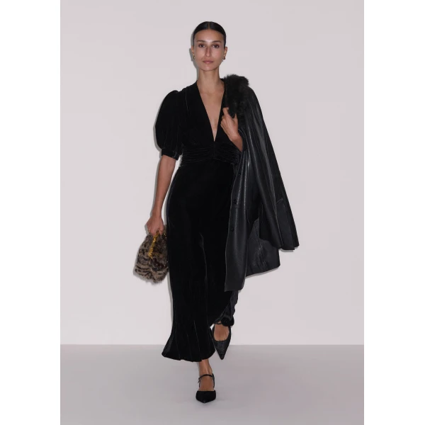 ME+EM Silk-Blend Velvet Fit + Flare Maxi Dress in Black, view 6 | Maxi Dresses | Luxury Shoes 