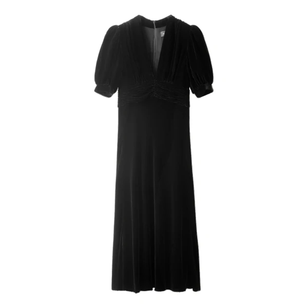 ME+EM Silk-Blend Velvet Fit + Flare Maxi Dress in Black