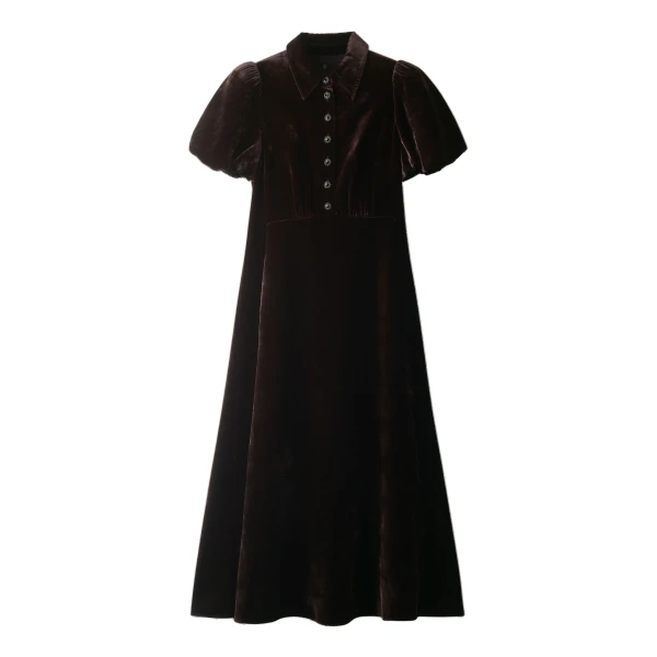 ME+EM Silk-Blend Velvet Fit + Flare Midi Dress in Double Espresso