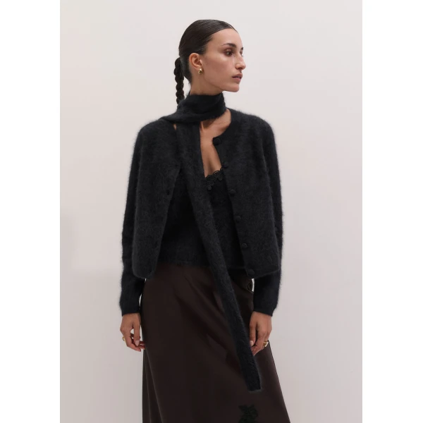 ME+EM Slim Knit Scarf in Black, view 2 | Scarves | Luxury Shoes 