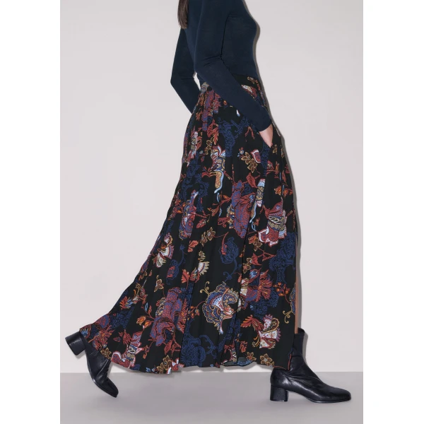 ME+EM Slit Full-Length Skirt in Black Multi