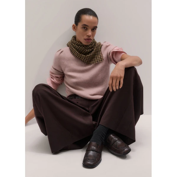 ME+EM Small Check Scarf in Pecan Brown Multi