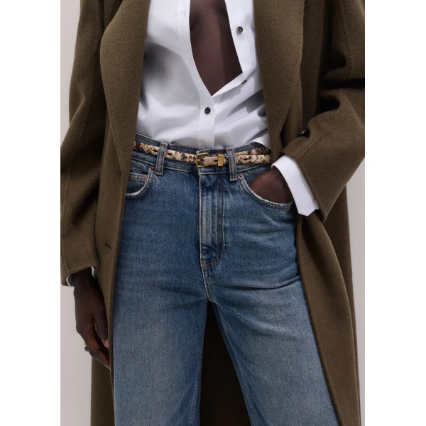ME+EM Snake Embossed Skinny Belt in Tan/Black
