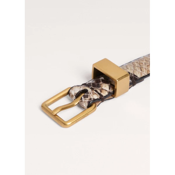 ME+EM Snake Embossed Skinny Belt in Tan/Black