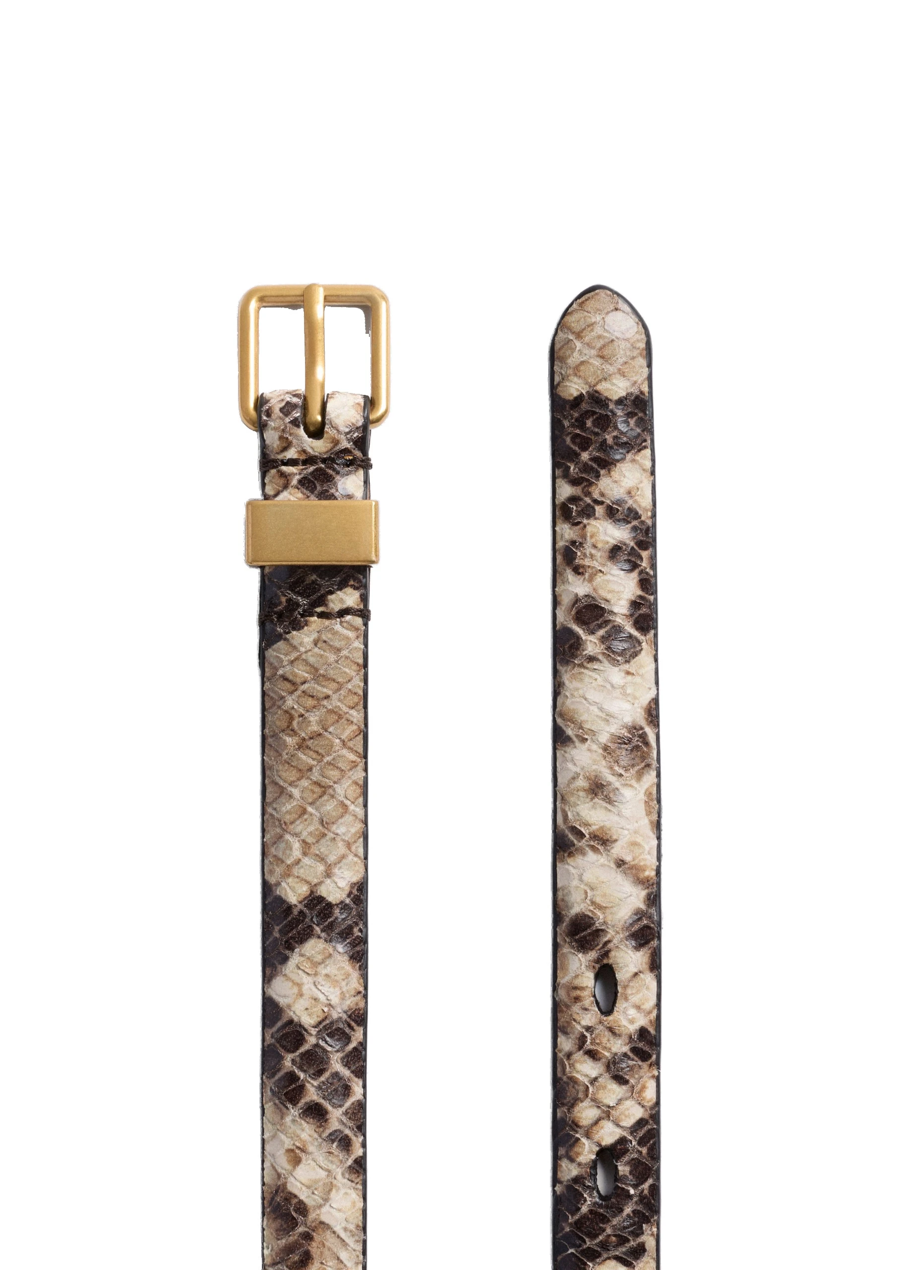 ME+EM Snake Embossed Skinny Belt in Tan/Black | Accessories | Luxury Shoes ME+EM Snake Embossed Skinny Belt in Tan/Black