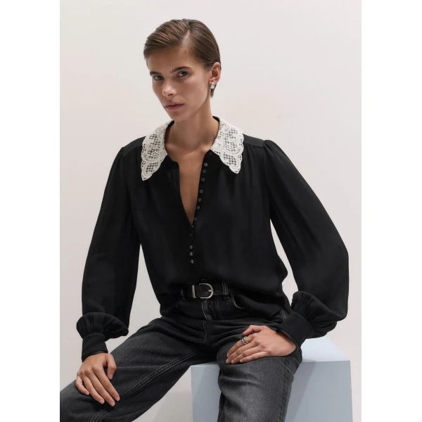 ME+EM Straight Blouse in Black/Light Cream