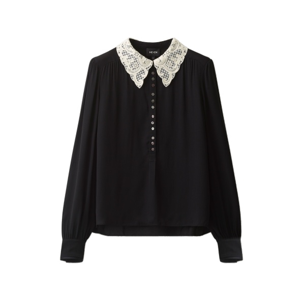 ME+EM Straight Blouse in Black/Light Cream