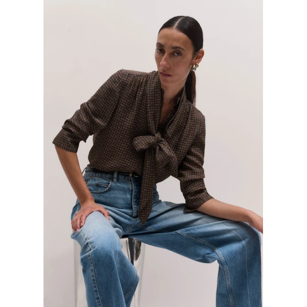 ME+EM Straight Blouse in Brown Multi, view 2 | Shirts | Luxury Shoes 