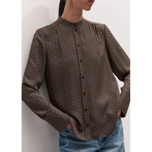 ME+EM Straight Blouse in Brown Multi, view 4 | Shirts | Luxury Shoes 