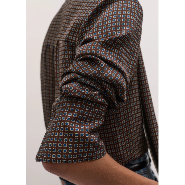 ME+EM Straight Blouse in Brown Multi, view 5 | Shirts | Luxury Shoes 
