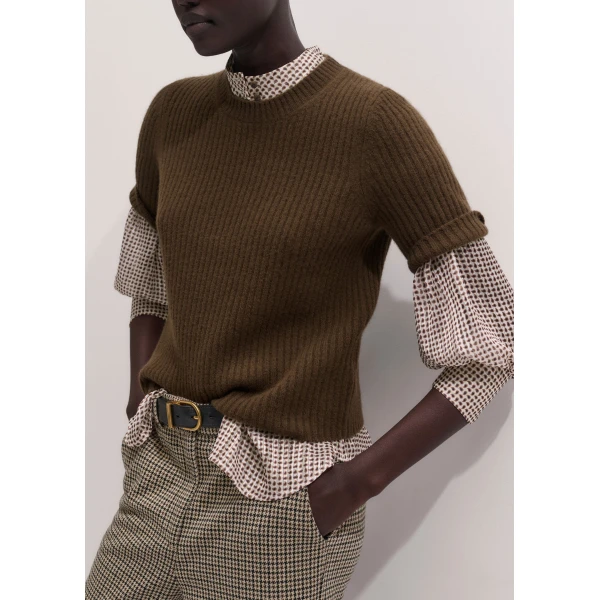 ME+EM Straight Blouse in Light Cream Multi