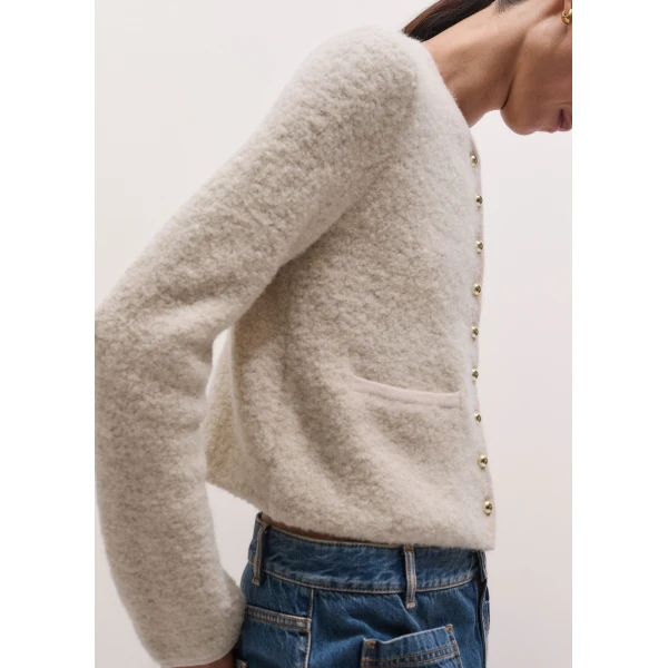 ME+EM Straight Knit Jacket in Cream, view 2 | Sweaters | Luxury Shoes 