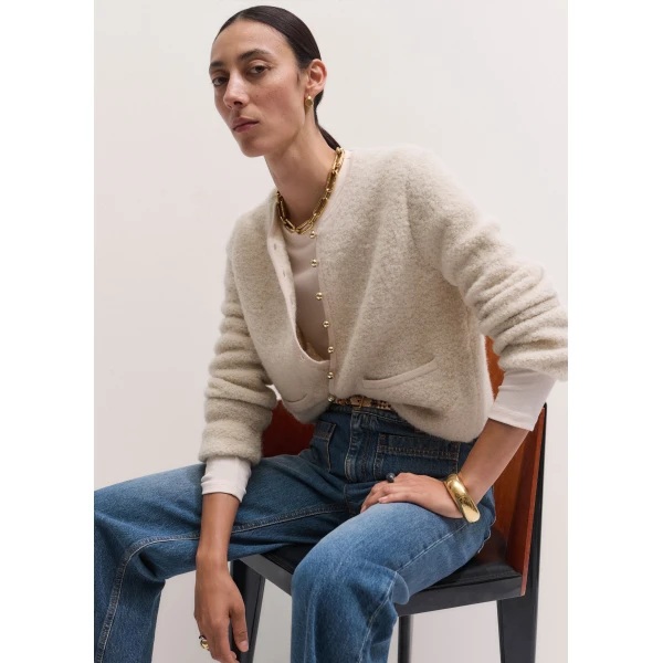 ME+EM Straight Knit Jacket in Cream, view 4 | Sweaters | Luxury Shoes 