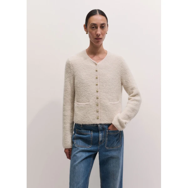 ME+EM Straight Knit Jacket in Cream, view 5 | Sweaters | Luxury Shoes 