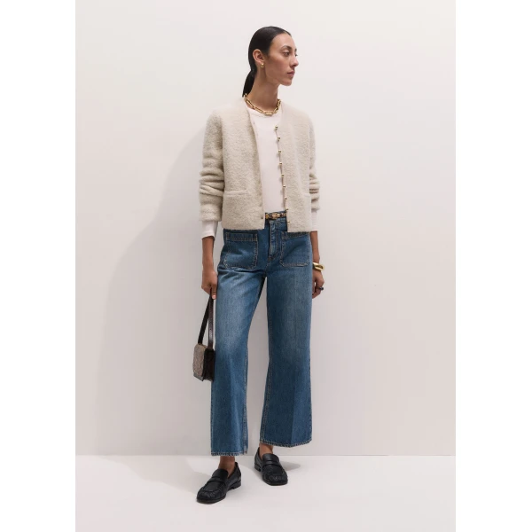 ME+EM Straight Knit Jacket in Cream, view 6 | Sweaters | Luxury Shoes 