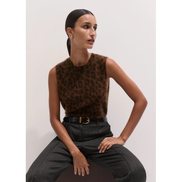ME+EM Straight Knit Vest in Chocolate Multi, view 2 | Sweaters | Luxury Shoes 
