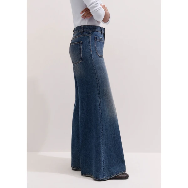 ME+EM Super Wide Flare Jean in Authentic Mid Blue Wash, view 5 | Denim | Luxury Shoes 