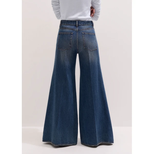 ME+EM Super Wide Flare Jean in Authentic Mid Blue Wash, view 6 | Denim | Luxury Shoes 