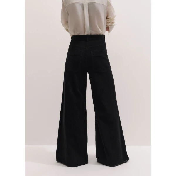 ME+EM Super Wide Flare Trouser in Black Wash, view 5 | Wide leg pants | Luxury Shoes 