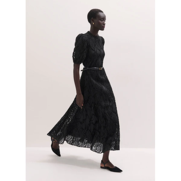 ME+EM Textured Tulle Fit + Flare Maxi Dress in Black, view 2 | Maxi Dresses | Luxury Shoes 