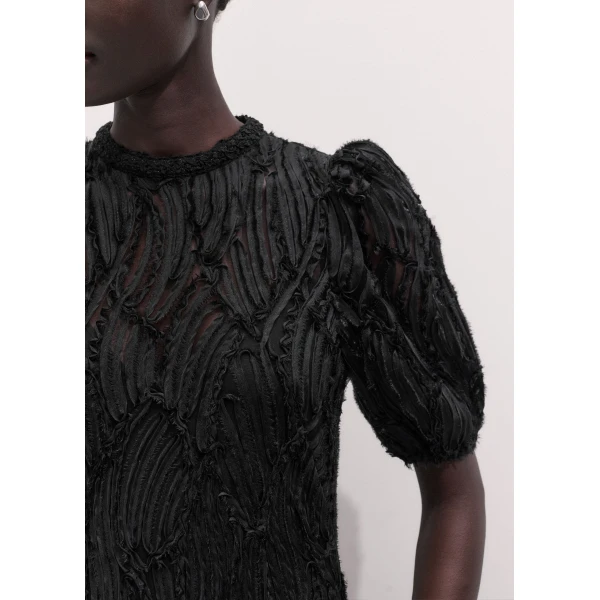 ME+EM Textured Tulle Fit + Flare Maxi Dress in Black, view 3 | Maxi Dresses | Luxury Shoes 