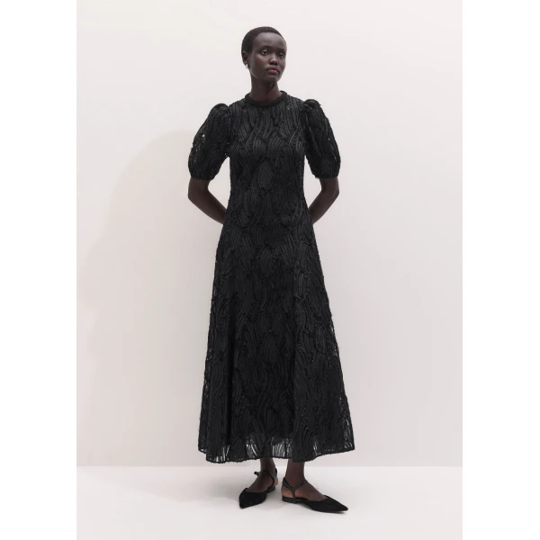 ME+EM Textured Tulle Fit + Flare Maxi Dress in Black, view 4 | Maxi Dresses | Luxury Shoes 