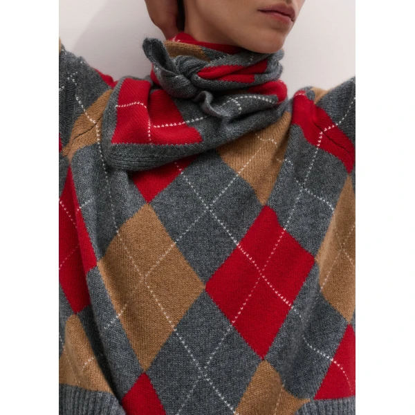 ME+EM Triangle Argyle Scarf in Grey Multi, view 3 | Scarves | Luxury Shoes 