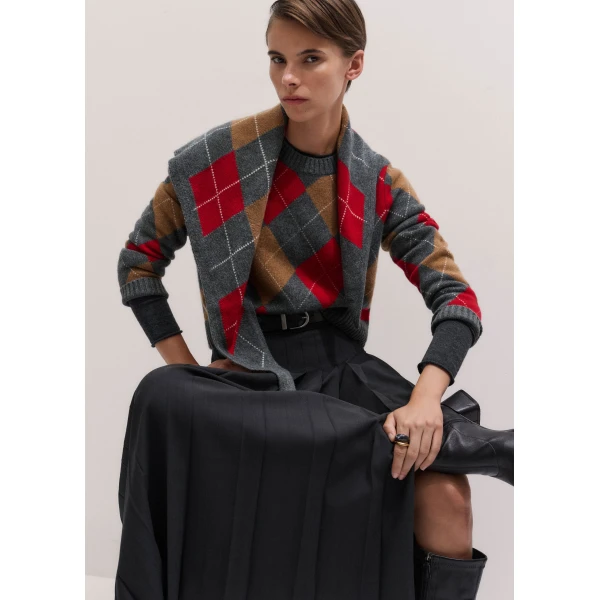 ME+EM Triangle Argyle Scarf in Grey Multi, view 4 | Scarves | Luxury Shoes 
