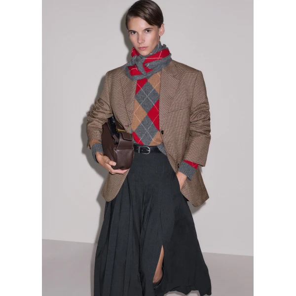 ME+EM Triangle Argyle Scarf in Grey Multi, view 5 | Scarves | Luxury Shoes 
