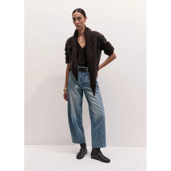 ME+EM Triangle Knit Scarf in Dark Chocolate Brown, view 3 | Scarves | Luxury Shoes 