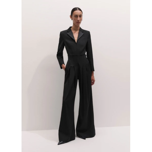 ME+EM Tux Ultra Wide Jumpsuit in Black, view 2 | Dresses | Luxury Shoes 