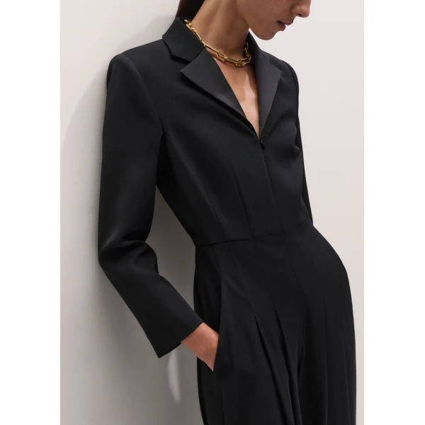 ME+EM Tux Ultra Wide Jumpsuit in Black, view 3 | Dresses | Luxury Shoes 