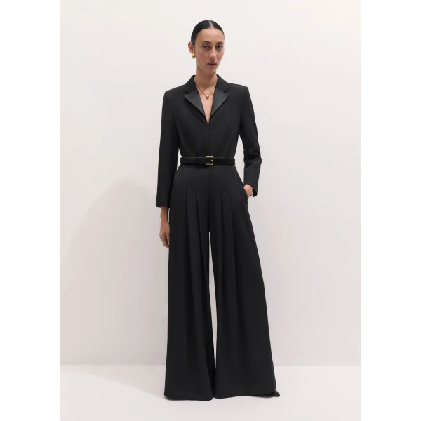 ME+EM Tux Ultra Wide Jumpsuit in Black, view 5 | Dresses | Luxury Shoes 