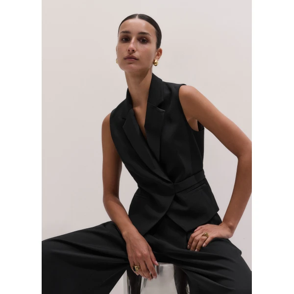 ME+EM Tux Wrap Waistcoat in Black, view 2 | Vests | Luxury Shoes 
