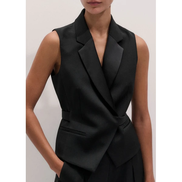 ME+EM Tux Wrap Waistcoat in Black, view 3 | Vests | Luxury Shoes 