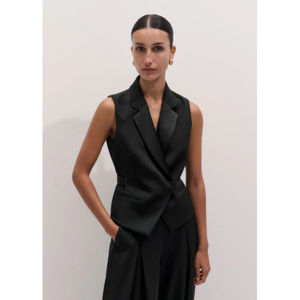 ME+EM Tux Wrap Waistcoat in Black, view 5 | Vests | Luxury Shoes 
