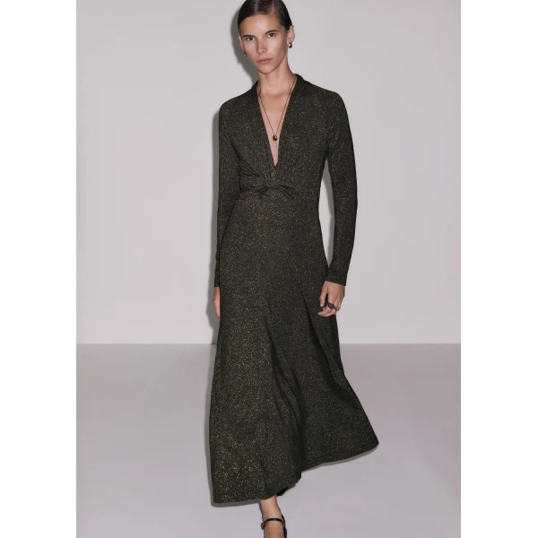 ME+EM Twist Front Maxi Dress in Black/Gold