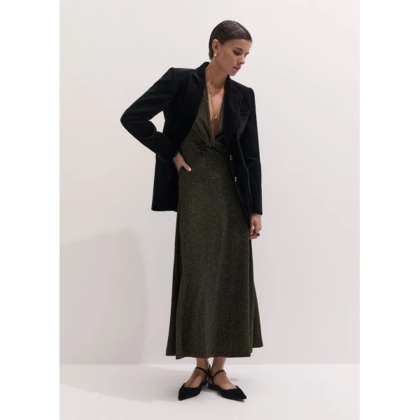 ME+EM Twist Front Maxi Dress in Black/Gold